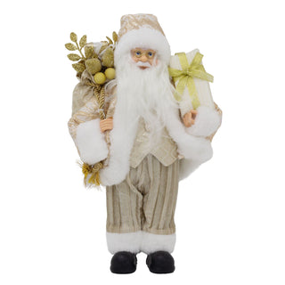 LED Gold Santa Claus | Light-up Christmas Standing Santa Figurine - 30cm
