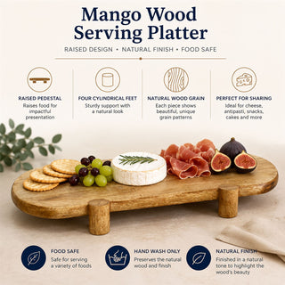 Mango Wood Serving Platter, Natural Raised Cheese Board with Feet 50 x 25 cm