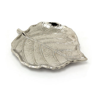 Silver Leaf Trinket Dish | Silver Aluminium Embossed Leaf Shaped Trinket Tray