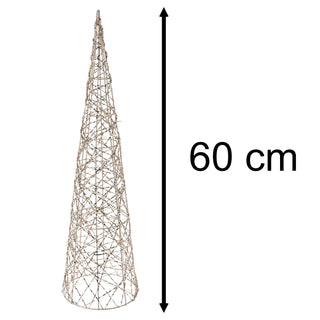 Gold Cone LED Christmas Tree | Warm White Pre-lit Light-Up Tree Cone - 60cm