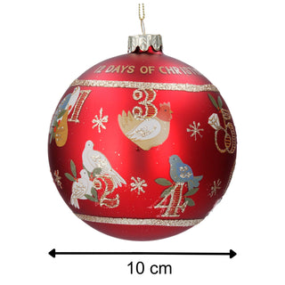 12 Days of Christmas Bauble | Red & Gold Christmas Tree Hanging Ornament - 10cm