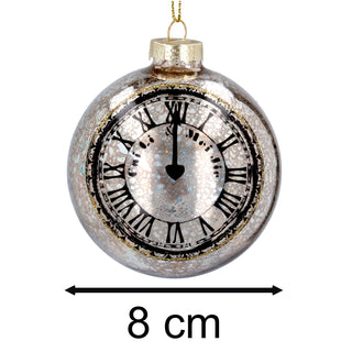 Silver & Gold Clock Bauble | Mottled Glass Christmas Tree Hanging Ornament - 8cm