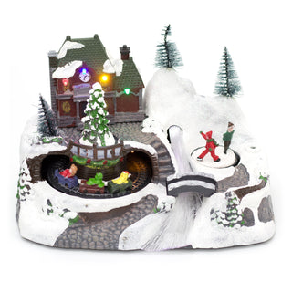 Christmas Scene With Moving Train Xmas Model Village | Light Up LED Animated Christmas Village Ornament | Design Varies One Supplied