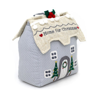 Home for Christmas Cottage Doorstop | Festive Fabric House Door Stop - 21cm