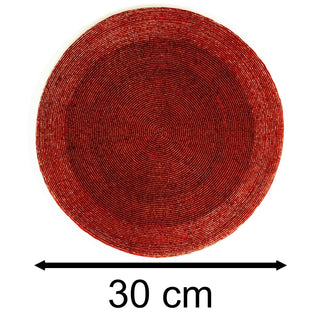 Red Beaded Glass Placemat | Round Red Kitchen Dining Table Place Mat - 30cm