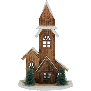 LED Wooden Christmas House with Trees | Light-Up Nordic House Ornament