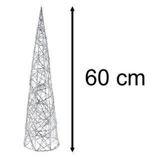 Silver Cone LED Christmas Tree | Warm White Pre-lit Light-Up Tree Cone - 60cm