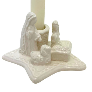 White Ceramic Nativity Scene Christmas Candle Holder, Gisela Graham 11cm