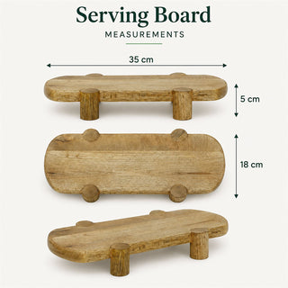 Mango Wood Serving Platter, Natural Raised Cheese Board with Feet 35 x 18 cm