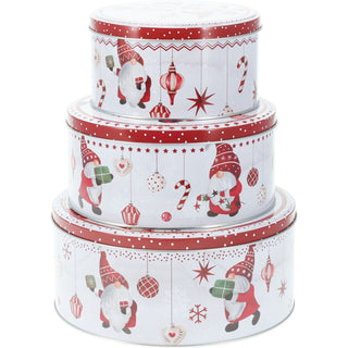 Set of 3 Christmas Gonk Storage Tins | 3-piece Gnome Round Kitchen Nesting Tins