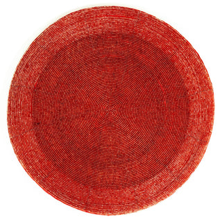 Red Beaded Glass Placemat | Round Red Kitchen Dining Table Place Mat - 30cm