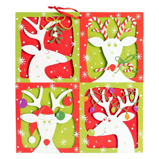 3D Reindeer Christmas Advent Calendar - Glittered Die-Cut with Ribbon, 35.5x39cm