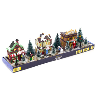 17 Piece LED Christmas Village Set Christmas Town Scene | Battery Operated Light Up Christmas Village | Illuminated Christmas Village Scene