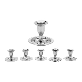 Short Silver Metal Dinner Table Pillar Candlestick Candle Holder Decoration - Design Varies