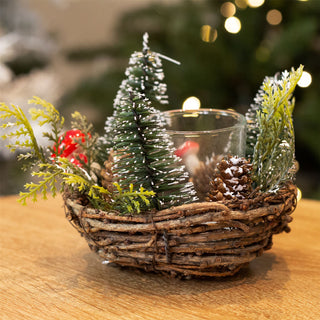 Christmas Tree Tealight Candle Holder | Pinecone & Toadstool Centrepiece - 12cm