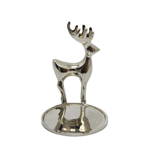 Elegant Silver Metal Decorative Reindeer Pillar Candle Holder