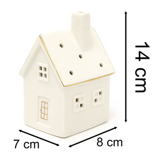 White Ceramic LED House | Light Up Christmas Ornament | Christmas Village Decor - 14cm