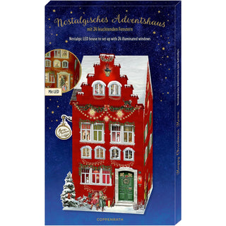 3D LED Christmas House Advent Calendar with Light-Up Windows - 18.5x30cm