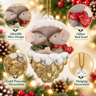 Mice In Gold Cone Resin Hanging Christmas Tree Decoration Gisela Graham 6cm