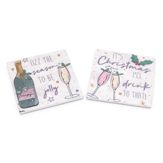 Christmas Fizz Slate Coaster | Novelty Drinks Christmas Coaster | Square Cup Mug Table Mats - Design Varies One Supplied