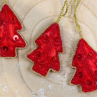 Set of 3 Christmas Tree Hanging Decorations | Red Tree Christmas Tree Baubles