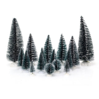 16-Piece Miniature Bottle Brush Christmas Trees | Green Christmas Village Trees