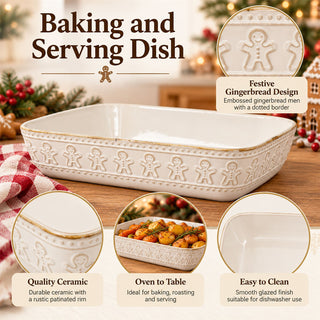 White Ceramic Gingerbread Man Baking and Serving Dish, 29cm Christmas Ovenware