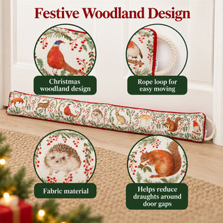 Woodland Animal Christmas Draught Excluder, 94cm Festive Door Draught Stopper