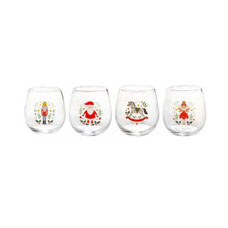 Santa & The Nutcracker Christmas Glasses | Set of 4 Festive Drinks Tumblers