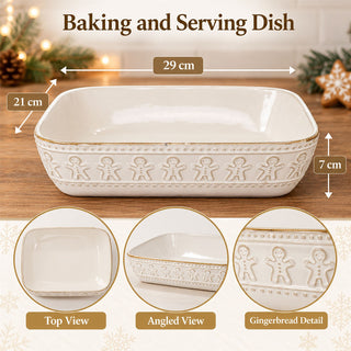 White Ceramic Gingerbread Man Baking and Serving Dish, 29cm Christmas Ovenware