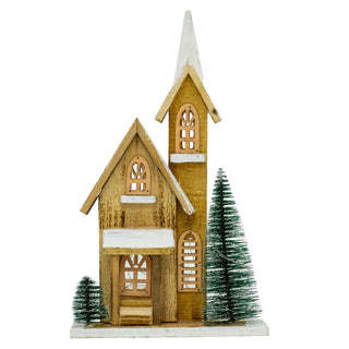 LED Wooden Christmas Church with Trees | Light-Up Nordic Chapel Ornament