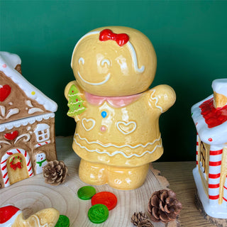 Gingerbread Girl Christmas Storage Jar | Festive Ceramic Kitchen Cookie Jar 18cm