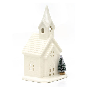 Christmas Church Tealight Candle Holder | White Ceramic Chapel Ornament - 22cm