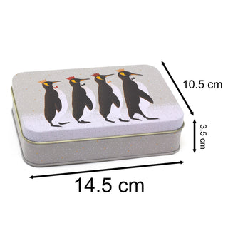 Sara Miller Small Rectangle Christmas Penguin Tin | Trinket Keepsake Tin Box