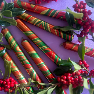 The Colour Emporium Set of 3 Metallic Hand-dipped Marbled Christmas Candles
