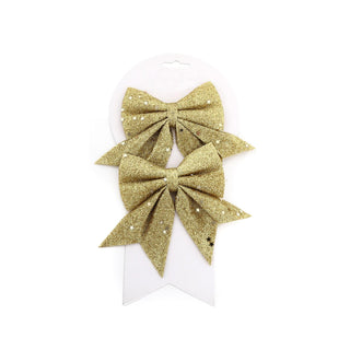 Pack of 2 Gold Glitter Present Bow Decorations - Christmas Tree Bows