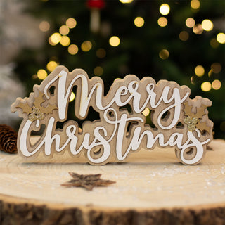 Merry Christmas Wooden Word Block | Festive Freestanding Wooden Letter Sign 22cm