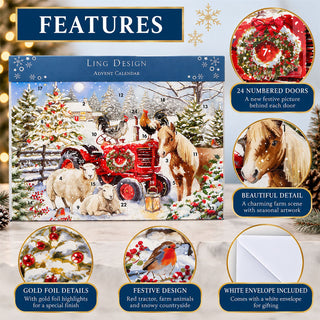 Christmas Farm Advent Calendar, 33.5cm Red Tractor & Farm Animals