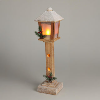 LED Christmas Lamp Post | Rustic Wooden Snow-topped Festive Street Light