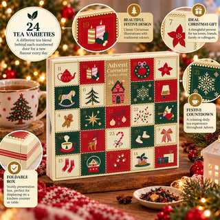 Tea Christmas Advent Calendar, 24 Different Teas in Festive Foldable Box