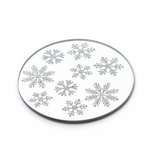 Snowflake Silver Mirrored Glass Coaster | Round Mirror Glass Candle Plate Stand