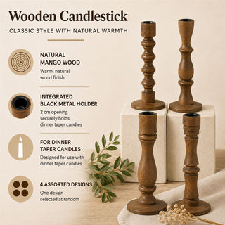 Wooden Candlestick, Mango Wood Dinner Candle Holder, 22 cm, Random Design