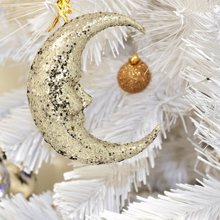 Gold Sparkling Moon Hanging Decoration | Glitter Crescent Moon Ornament - 24cm