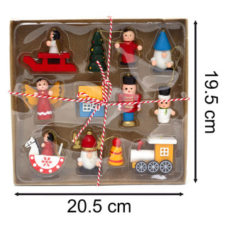 12-Piece Wooden Christmas Tree Ornaments | Traditional Tree Hanging Decorations