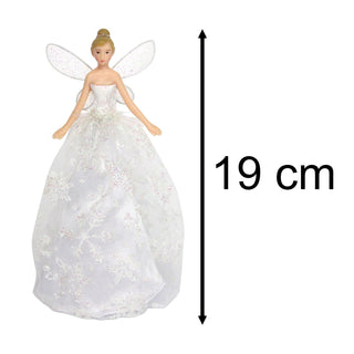 White Angel Christmas Tree Topper | Iridescent Fairy Angel Tree Ornament - 19cm