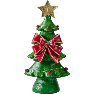 Resin LED Christmas Tree Decoration with Decorative Bow, Battery Operated