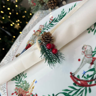 12-Piece Christmas Table Set | 4 Napkins Placemats & Festive Wooden Napkin Rings