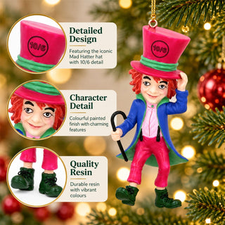 Mad Hatter Christmas Tree Decoration, Alice In Wonderland Ornament 10cm