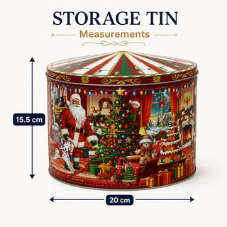 Christmas Storage Tin, Round Metal Carousel Biscuit Tin, 20 cm, Assorted