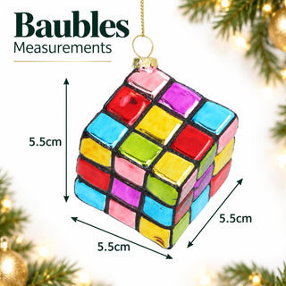 Rubiks Cube Christmas Tree Decoration | Gisela Graham Glass Novelty Bauble 5.5cm